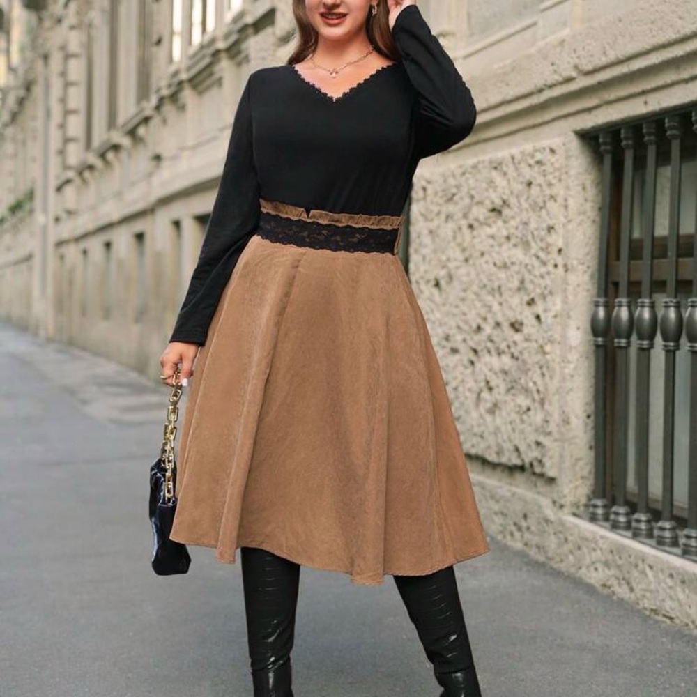 Versatile A-Line Midi Skirt in Camel Brown - Picture 5 of 7